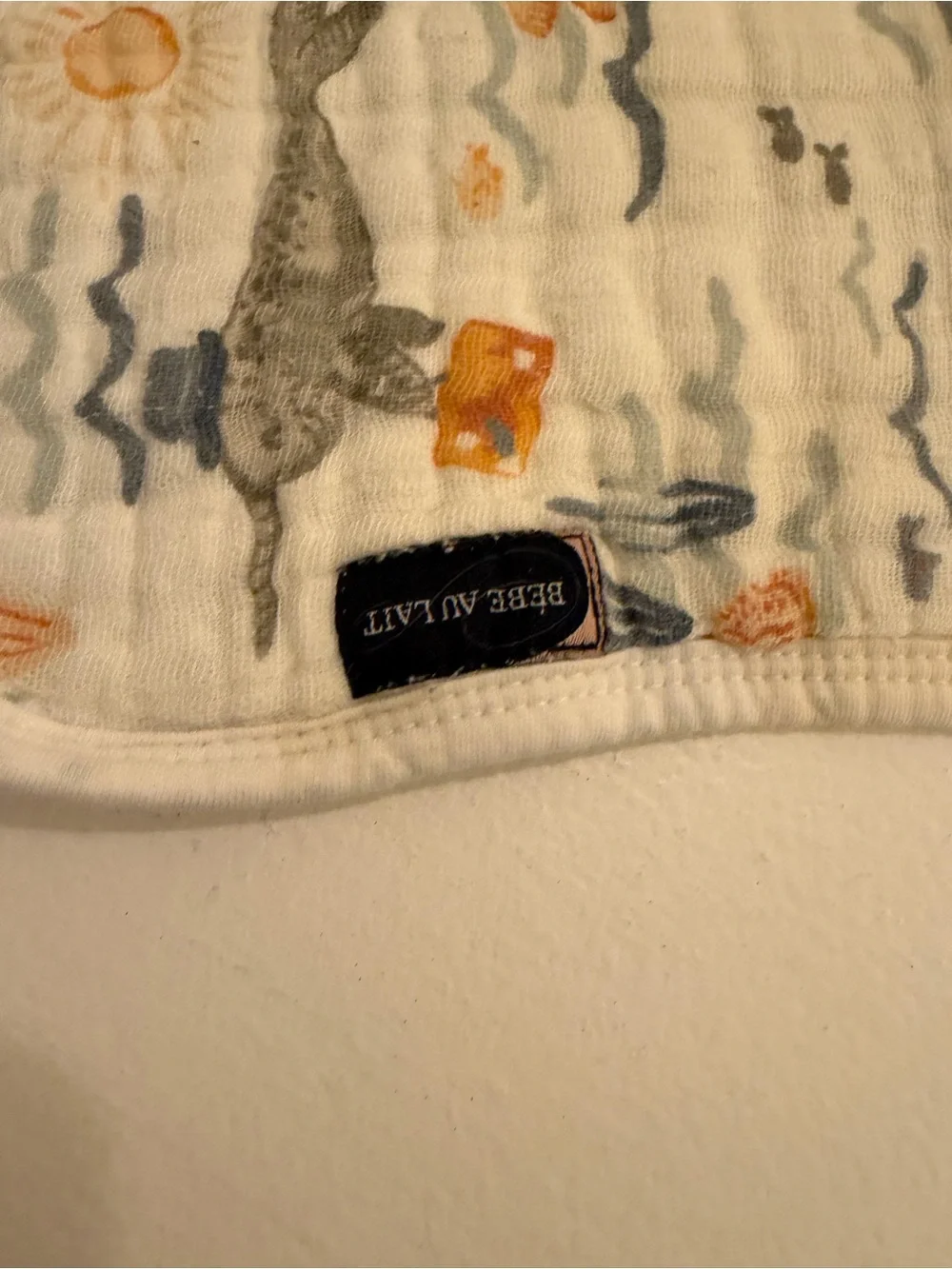 Bebe au Lait Navy & Cream Muslin Burp Cloths with Gold and Blue Prints